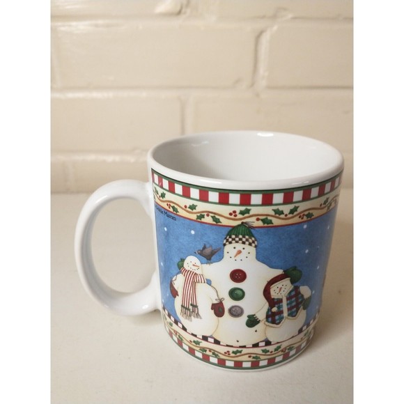 Jolly Snowmen Mugs Debbie Mumm Sakura  2000 Set Of 4 - Picture 5 of 13